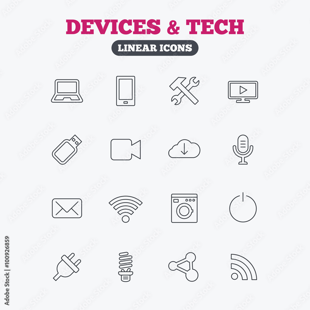 Devices and technologies icons. Usb, wi-fi. Devices and technologies icons. Usb, wi-fi.