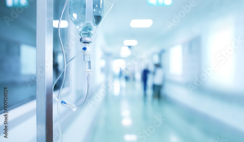 Medical drip in hospital corridor photo