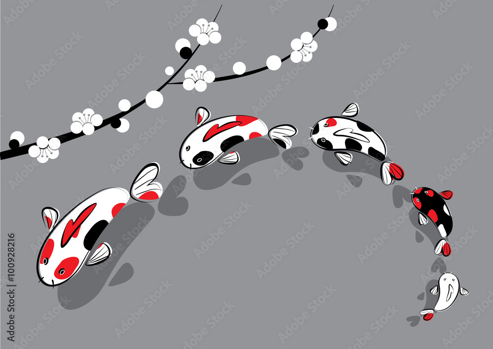 Funny Koi family and sacura branch Funny Koi family and sacura branch