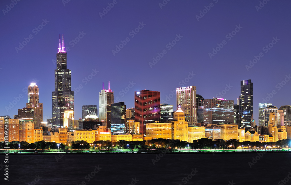 Obraz premium Nocna panorama Chicago