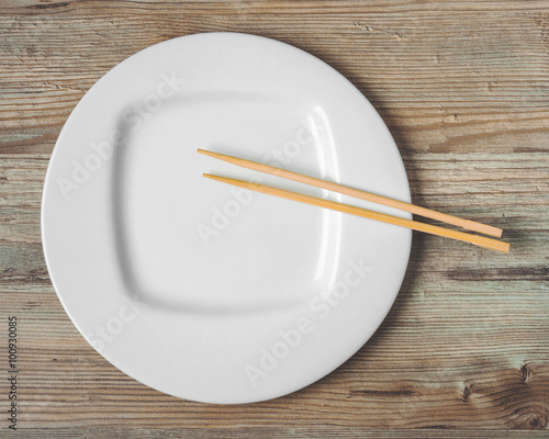 White plate and chopsticks for sushi