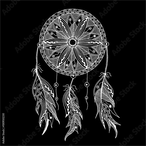 monochrome dream catcher with feathers
