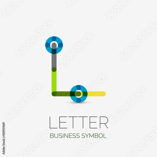 Minimalistic linear business icons, logos, made of multicolored line segments. Universal symbols for any concept or idea. Futuristic hi-tech, technology element set