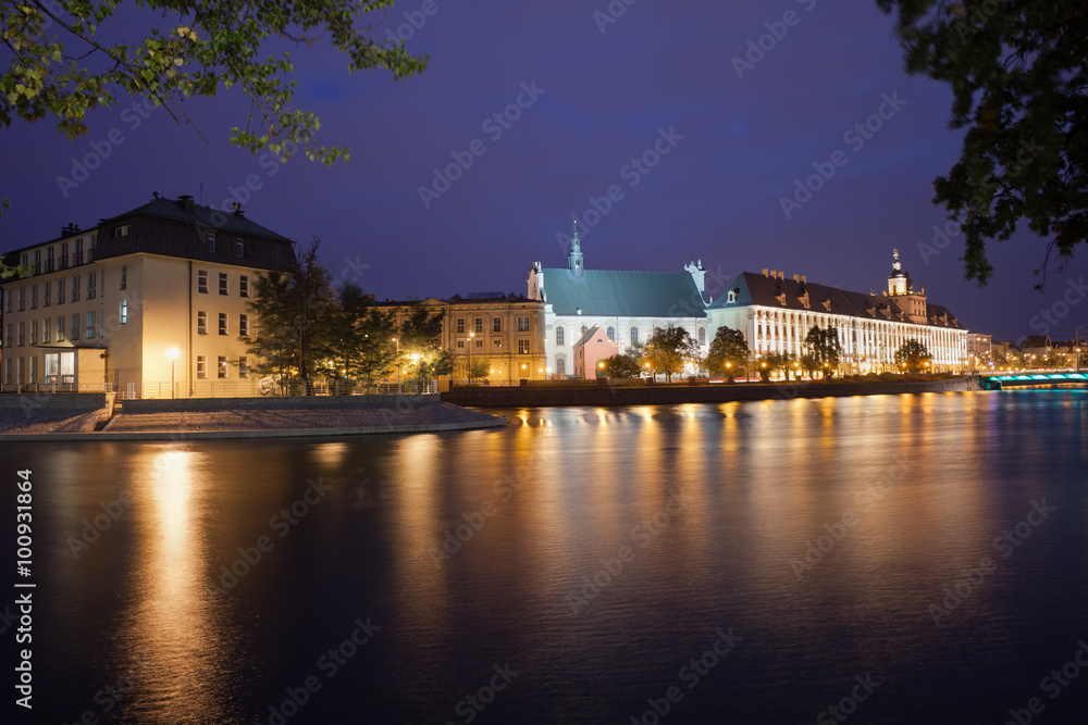 Wroclaw City Skyline by Night River View