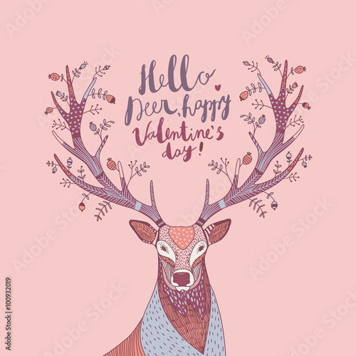 hand drawn vector illustration with a deer and text