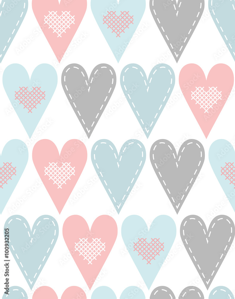 Pattern with pastel hearts