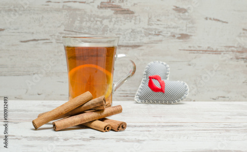Cup of tea on wooden rustic background