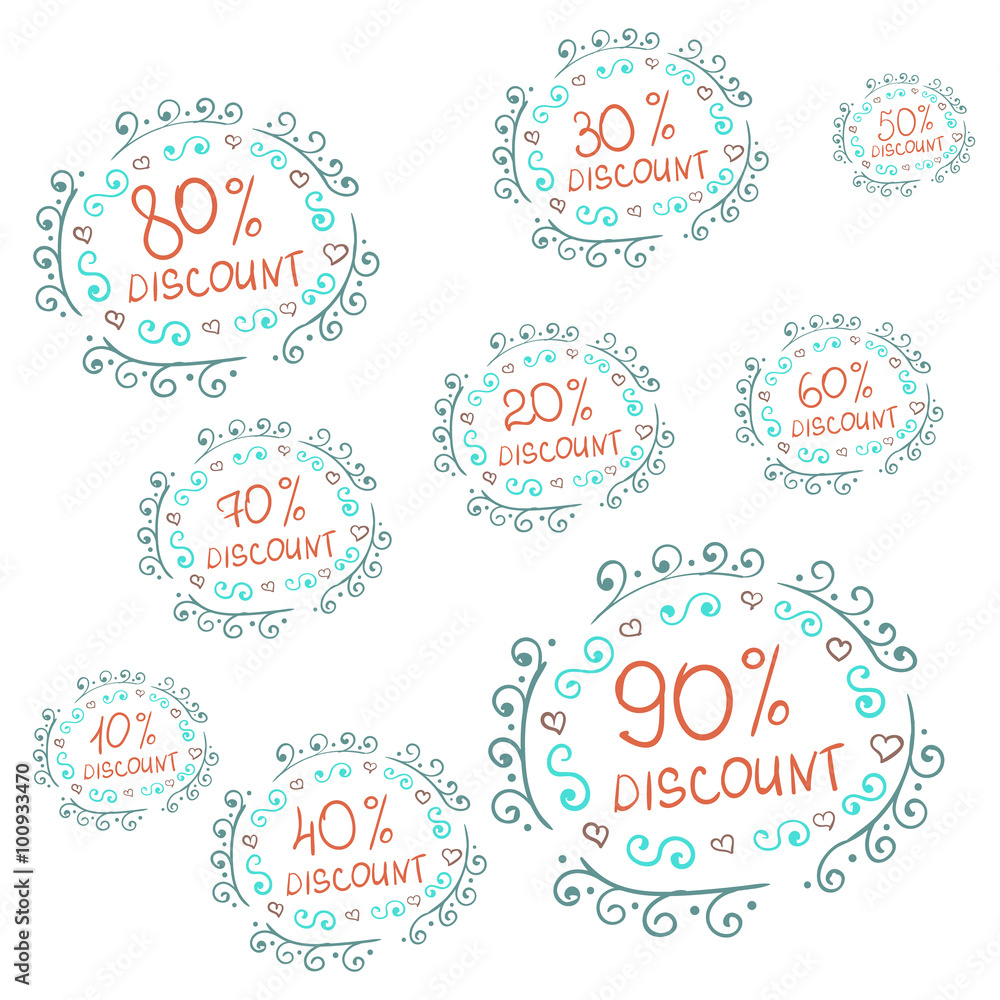 Vector Set of Sketch Discount Tags