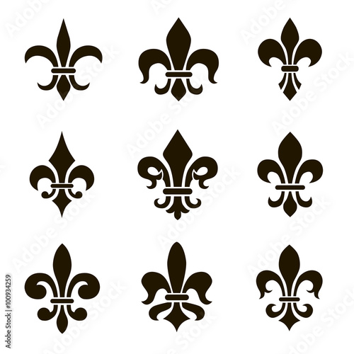 Fototapeta Naklejka Na Ścianę i Meble -  Set of 9 icons heraldic lilies