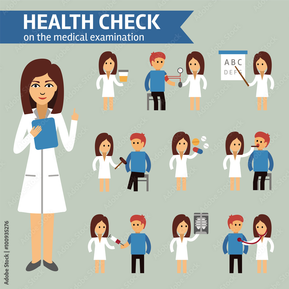 Health check on the medical examination infographic elements, doctor and patient