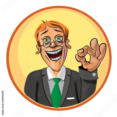 Vector image of smiling office worker showing OK sign