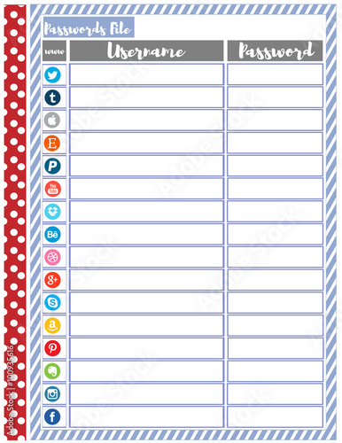 Passwords tracker page,for printing and keeping track of your social media passwords and the other sites you use