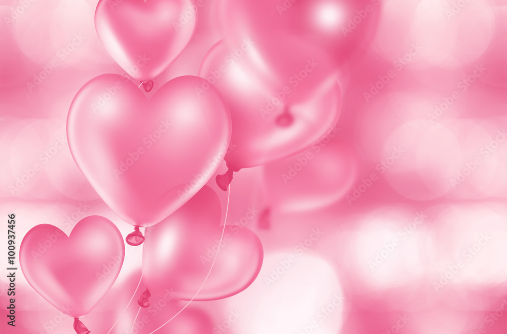 romantic card with pink heart balloons