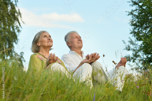 Elderly couple on nature at summer