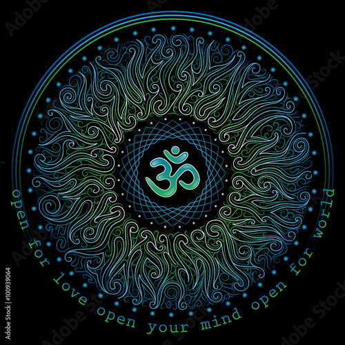 vector nonrecurring circular floral ornament with the sacred om