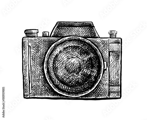 Black and white ink hand drawn camera
