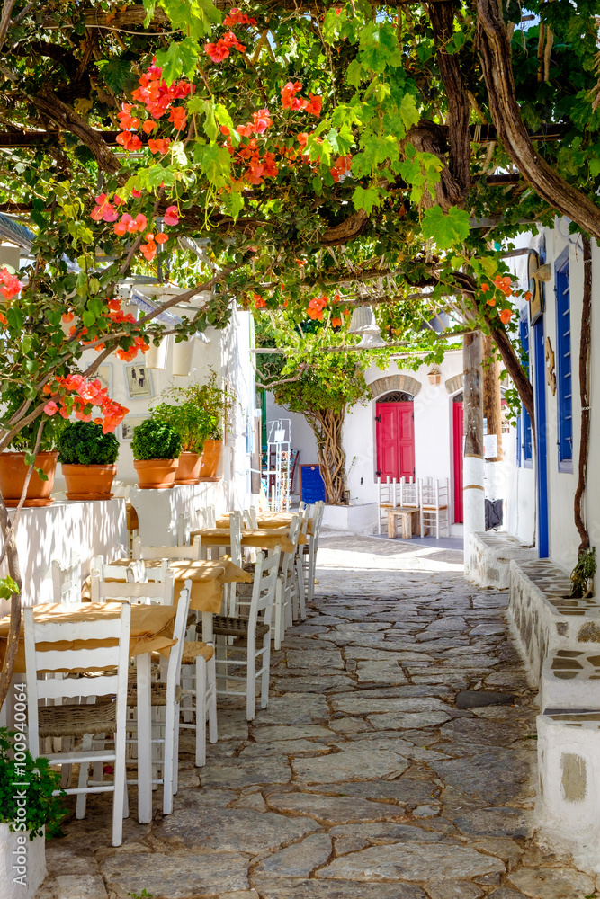 Fototapeta Piękna śródziemnomorska kolorowa ulica, Amorgos, Grecja