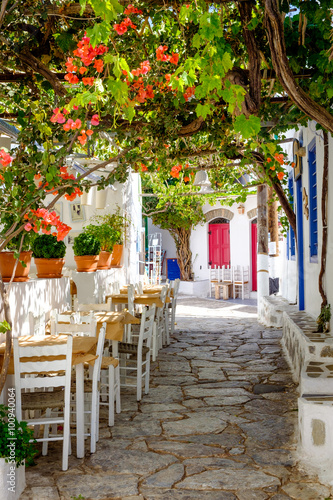 Beautiful mediterranean colorful street, Amorgos, Greece © Martin M303