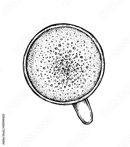 Black and white hand drawn coffee cup.