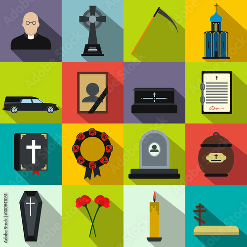 Funeral and burial flat icons