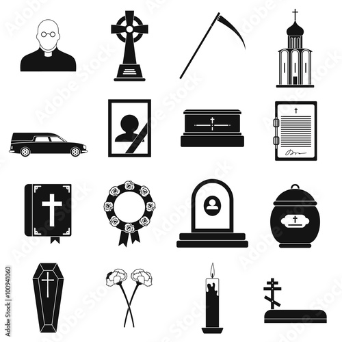 Funeral and burial black simple icons