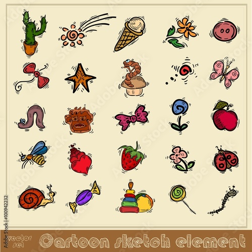 set of cartoon sketch icons