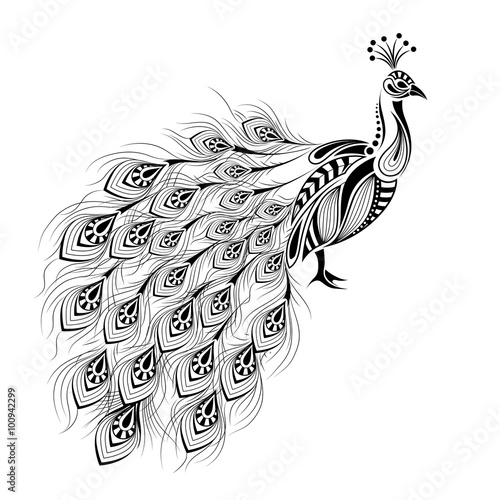 Patterned colored peacock. African / indian / totem / tattoo design. It may be used for design of a t-shirt, bag, postcard and poster.