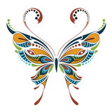Patterned colored butterfly. African / indian / totem / tattoo design. It may be used for design of a t-shirt, bag, postcard and poster.