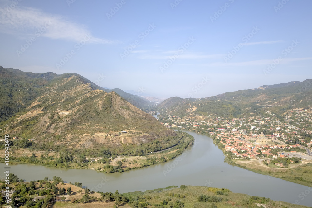 Confluence of two rivers - Kura and Aragvi. Mtskheta, Georgia