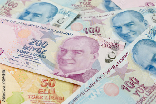 Background of Turkish Lira banknotes  photo