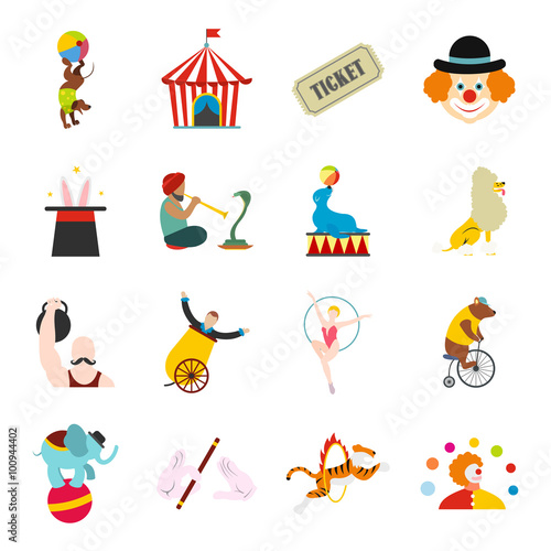 Circus flat icons set