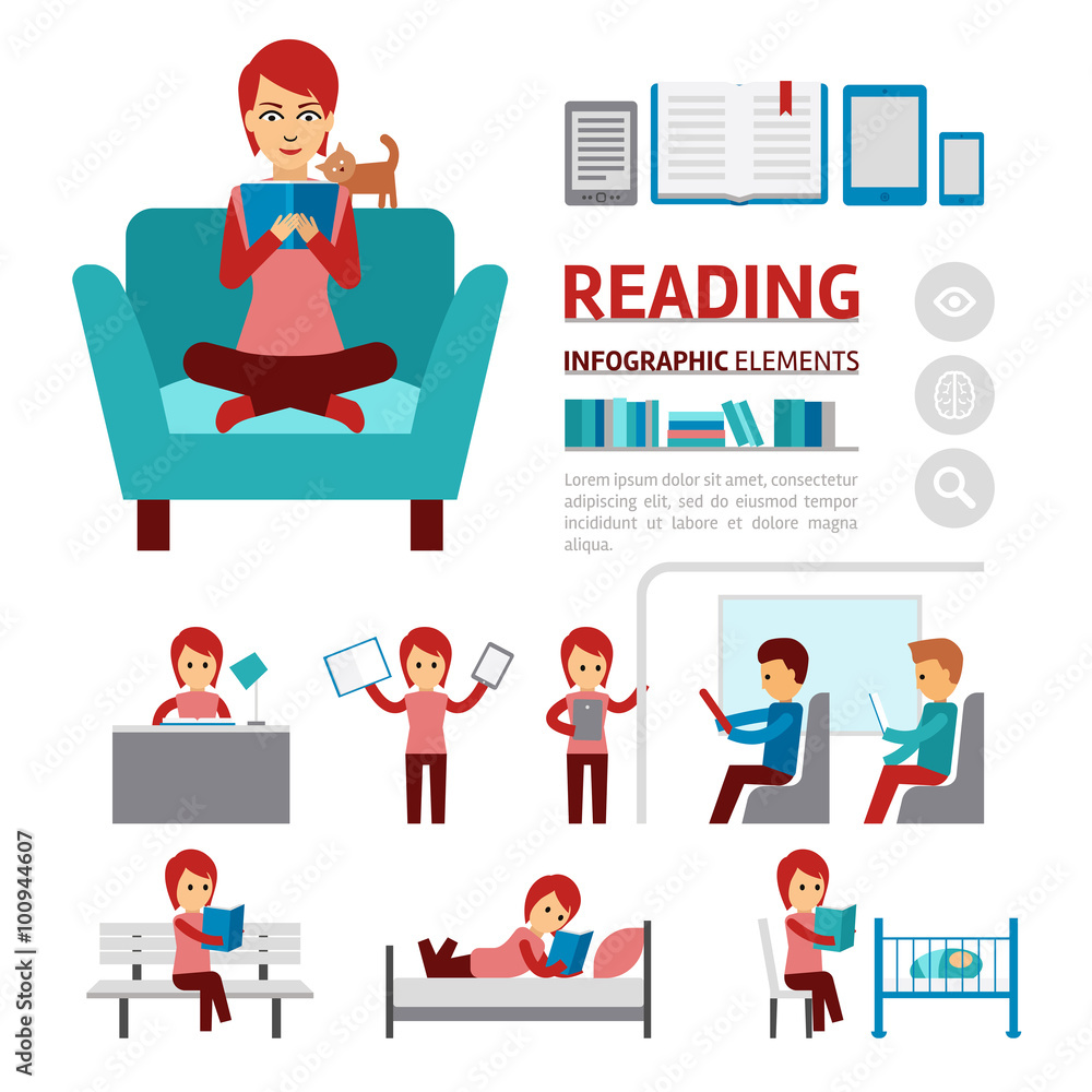 Reading book infographic elements Reading book infographic elements
