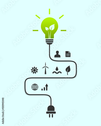 Renewable energy and sustainable development concept with lightbulb and related ecology icons