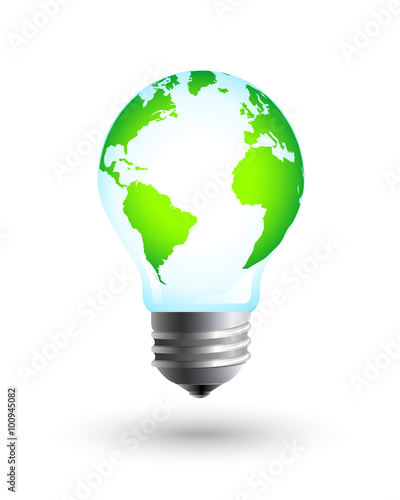 Green and eco earth with lightbulb as energy saving and sustainable development concept. Vector eps10 illustration.