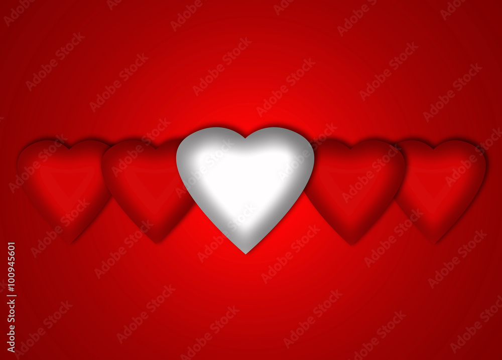 San Valentín, corazones, fondo rojo, iluminado, luz, corazón, blanco, rojo