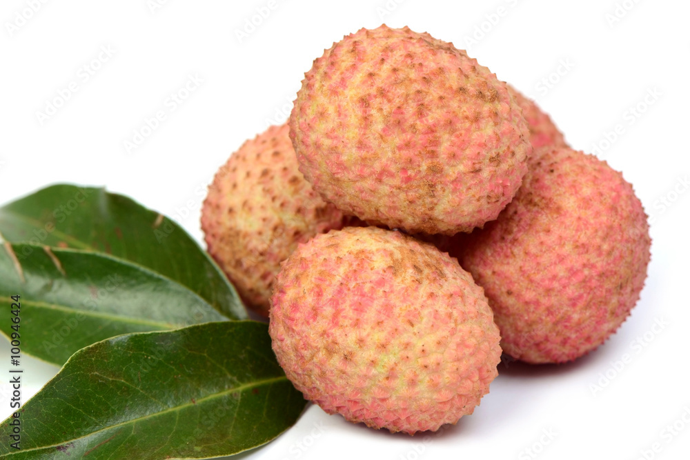 Group of Lychee fruit and leaf isolated on white backgrounds Group of Lychee fruit and leaf isolated on white backgrounds