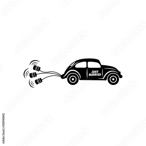 Wedding car with banks simple icon