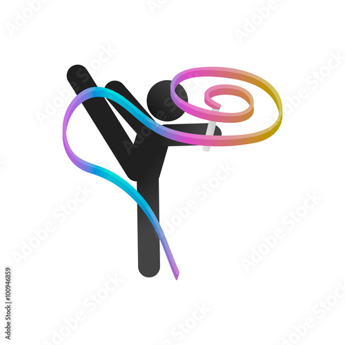 Gymnast girl with a ribbon isometric 3d icon