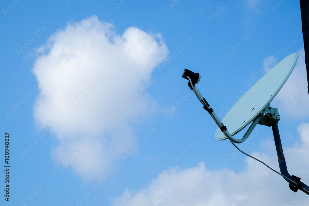 Dish satellite and antenna tv with blue sky