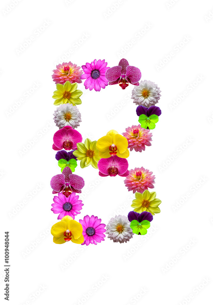B, flower alphabet isolated on white