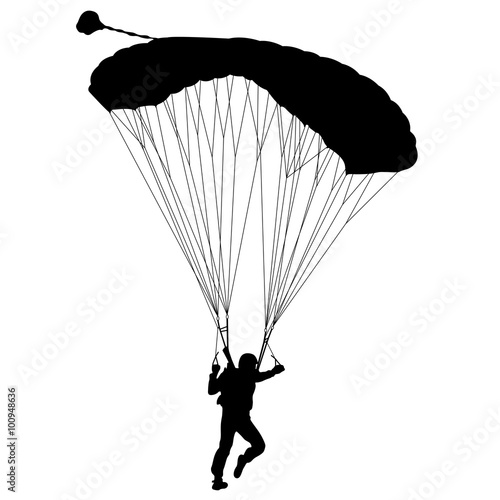 Skydiver, silhouettes parachuting vector illustration