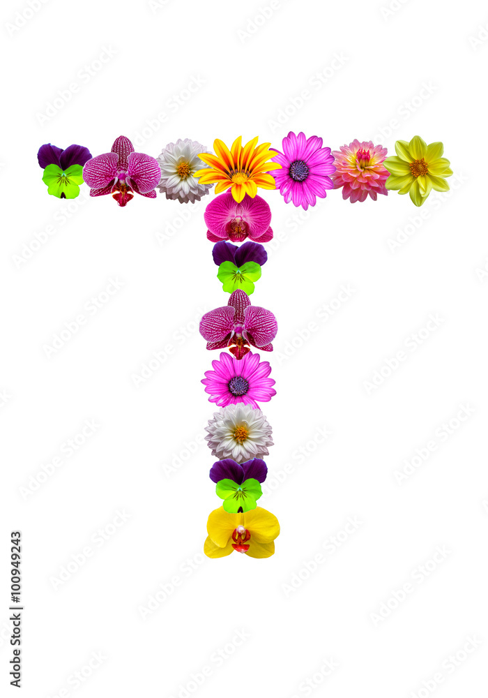 T, flower alphabet isolated on white T, flower alphabet isolated on white