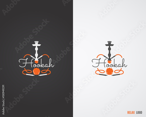 Hookah relax labels, badges and design elements collection in 2 color variations. Vintage shisha logo. Lounge cafe emblem.  Retro Arabian bar or house, shop. Isolated vector illustration.