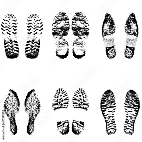 Collection  imprint soles shoes  black  silhouette. Vector illustration