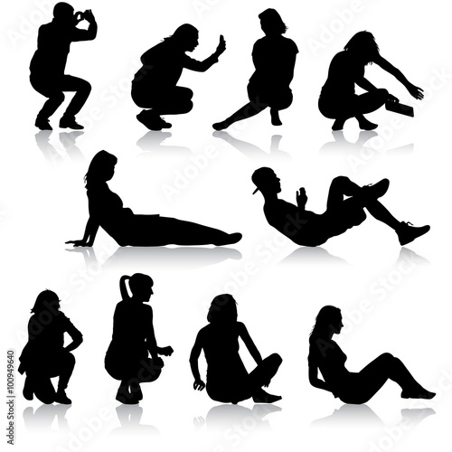 Silhouettes of people in positions lying and sitting. Vector illustration