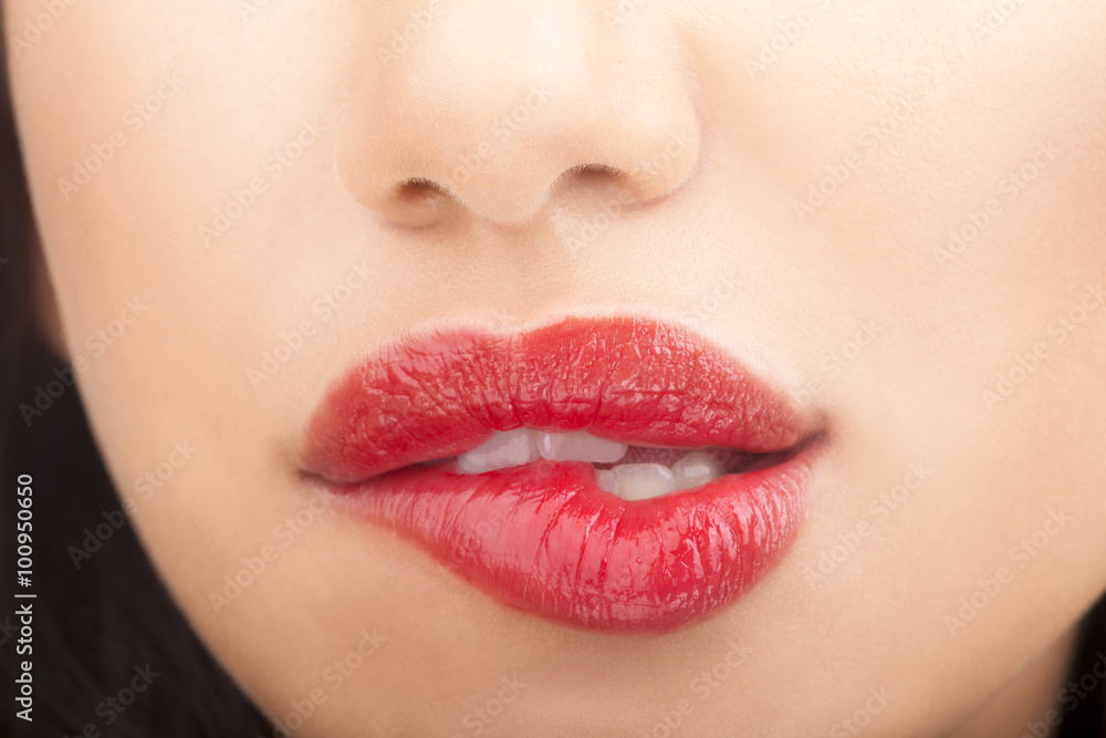 Obraz premium Woman with red lips