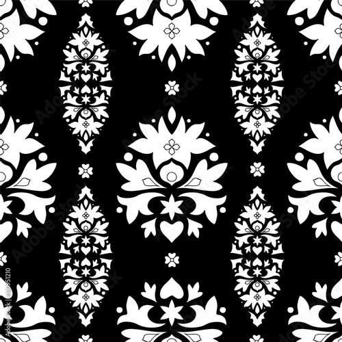 stock vector seamless orient floral pattern, black and white