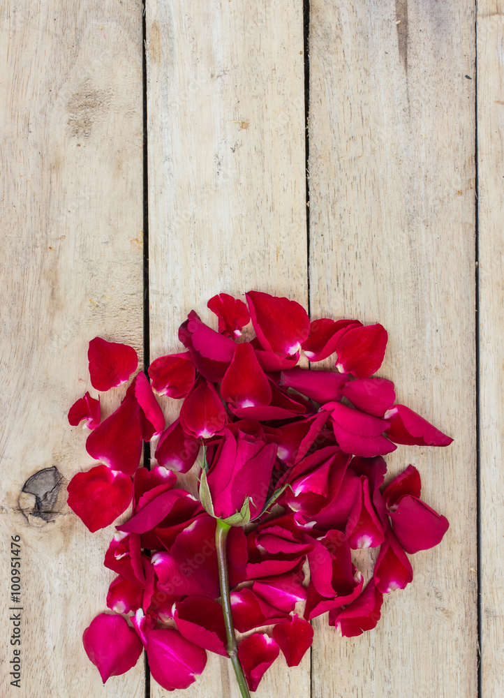 Rose Petals Border on a wooden table