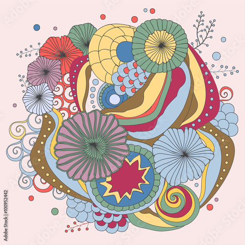 stock vector color floral doodle pattern. card template
