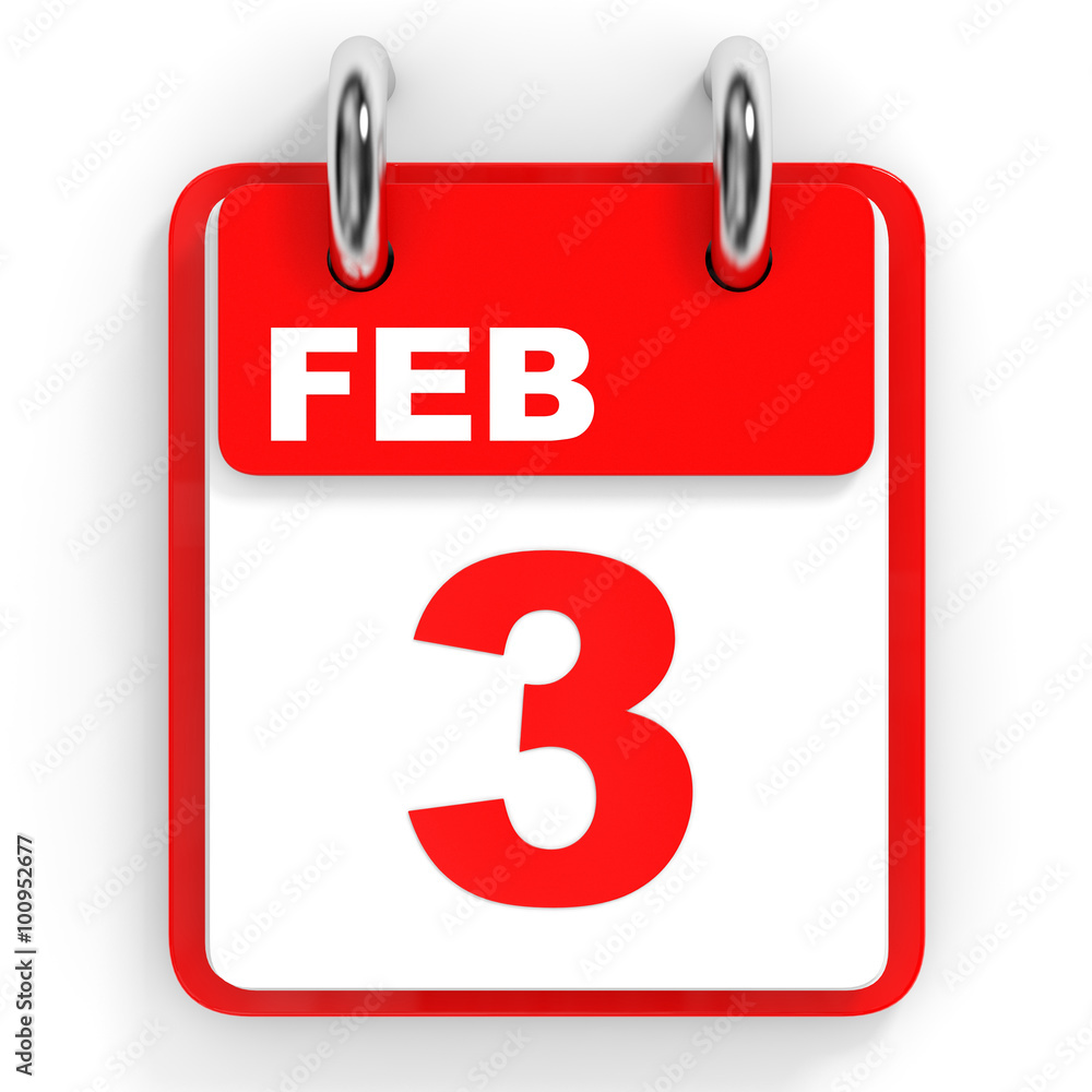 Calendar on white background. 3 February. Calendar on white background. 3 February.